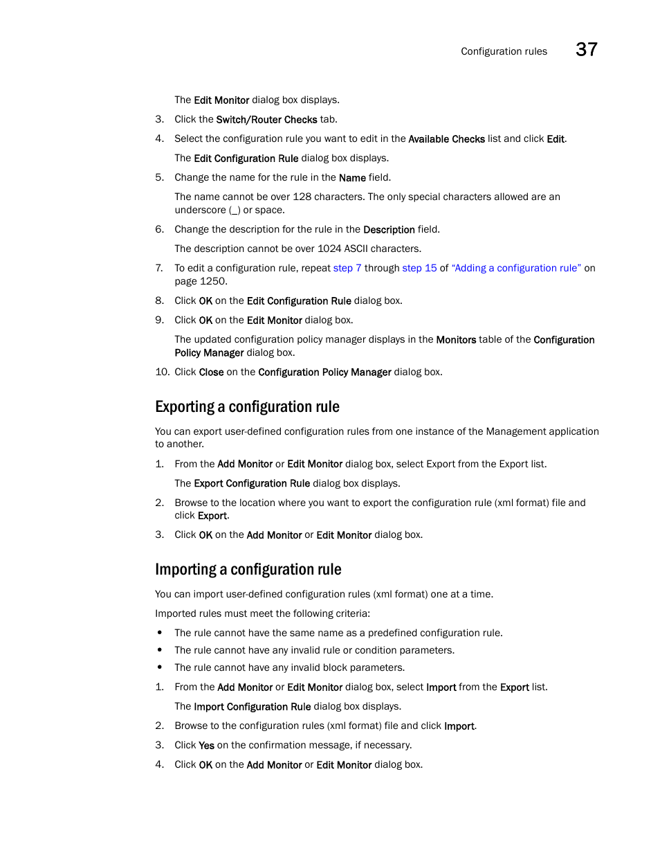 Exporting a configuration rule, Importing a configuration rule | Brocade Network Advisor IP User Manual v12.3.0 User Manual | Page 1305 / 1928