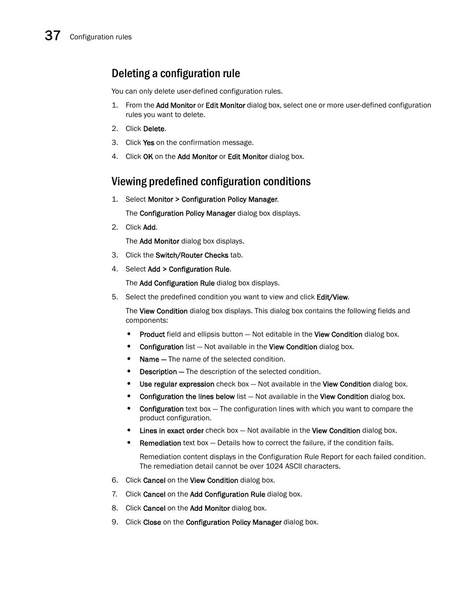 Deleting a configuration rule, Viewing predefined configuration conditions | Brocade Network Advisor IP User Manual v12.3.0 User Manual | Page 1306 / 1928