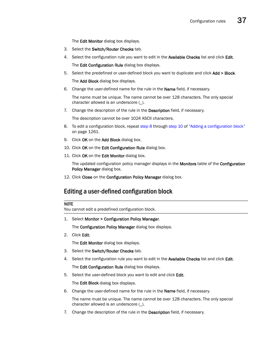 Editing a user-defined configuration block, Editing a user-defined, Configuration block | Brocade Network Advisor IP User Manual v12.3.0 User Manual | Page 1315 / 1928