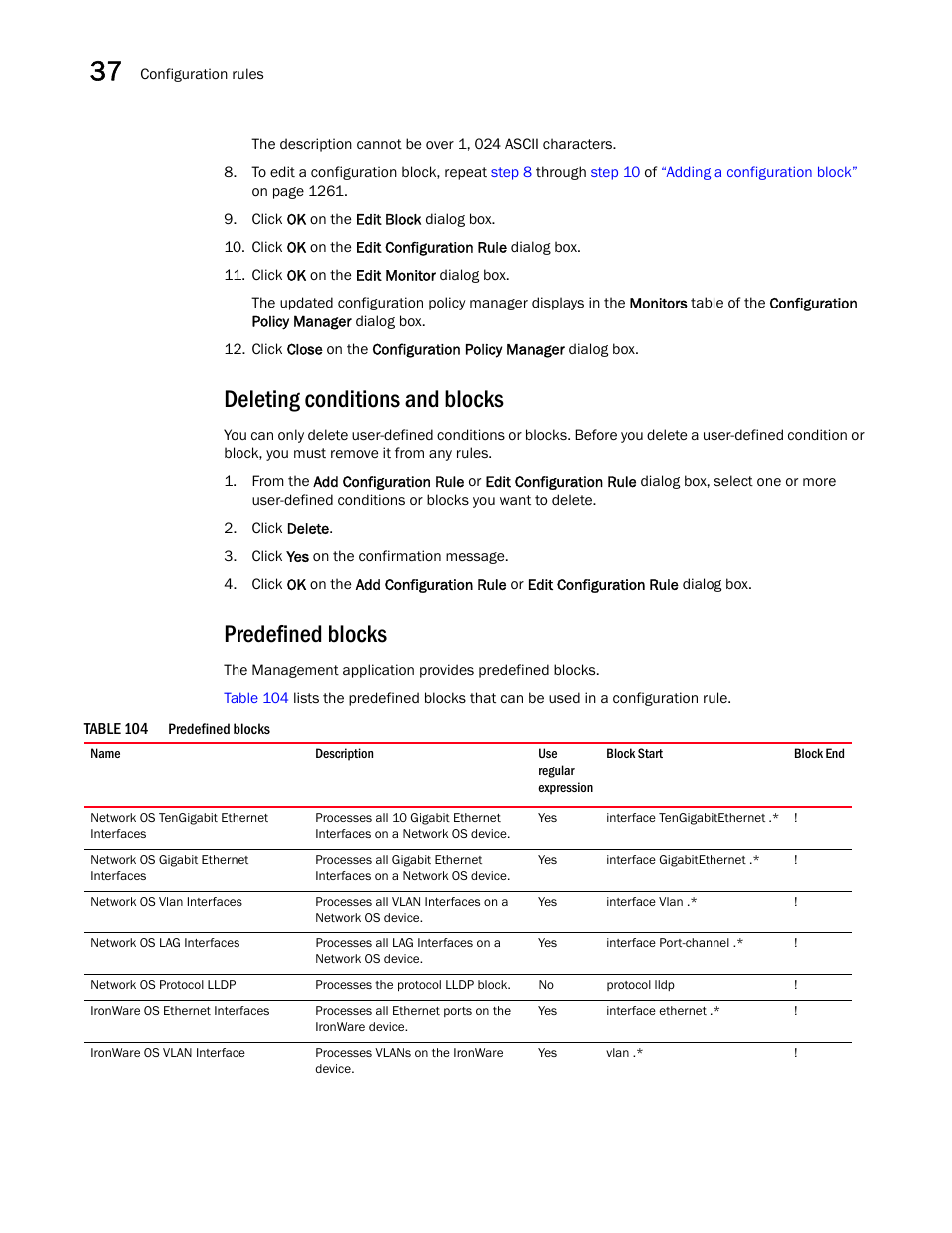 Deleting conditions and blocks, Predefined blocks | Brocade Network Advisor IP User Manual v12.3.0 User Manual | Page 1316 / 1928