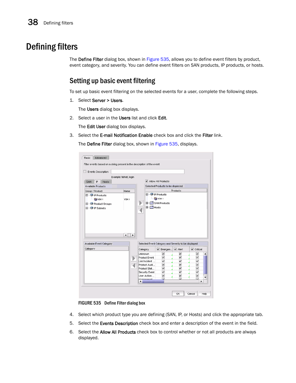 Defining filters, Setting up basic, Event filtering | Defining filters 6, Setting up basic event filtering | Brocade Network Advisor IP User Manual v12.3.0 User Manual | Page 1328 / 1928