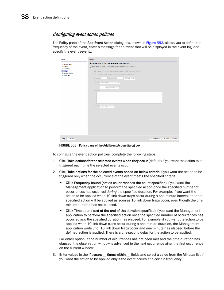 Configuring event action policies | Brocade Network Advisor IP User Manual v12.3.0 User Manual | Page 1356 / 1928