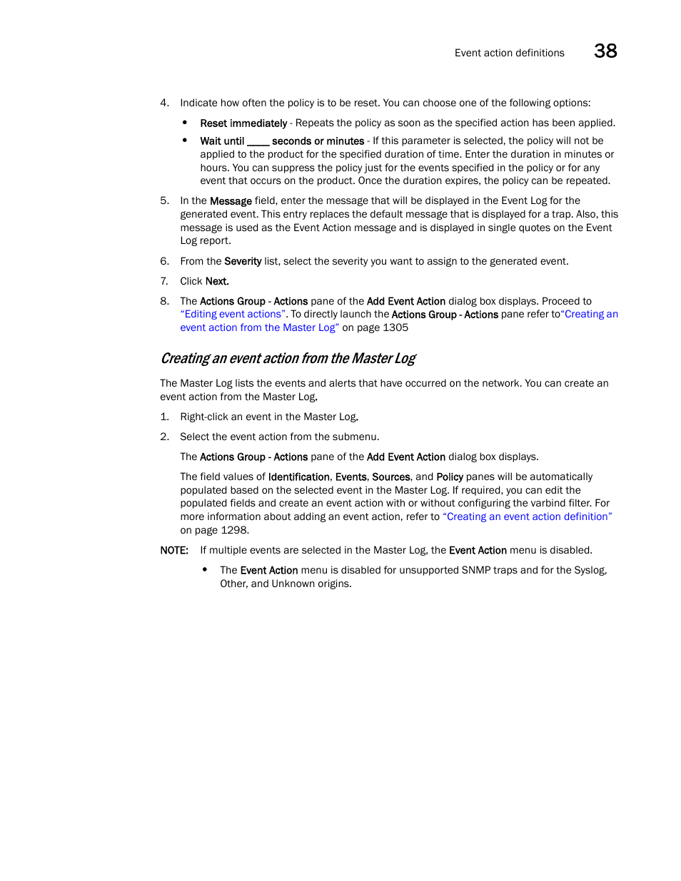 Creating an event action from the master log | Brocade Network Advisor IP User Manual v12.3.0 User Manual | Page 1357 / 1928