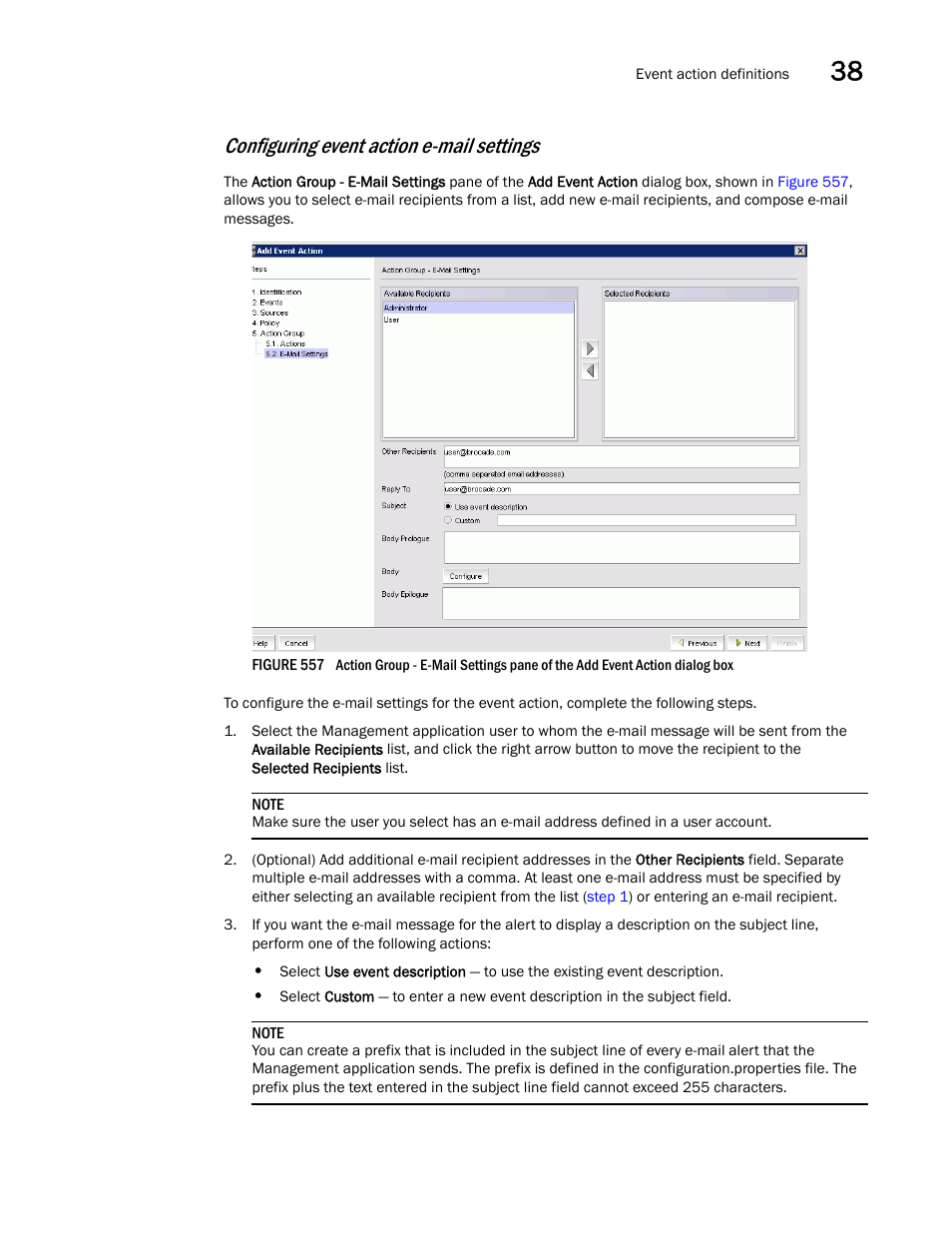 Configuring event action e-mail settings | Brocade Network Advisor IP User Manual v12.3.0 User Manual | Page 1363 / 1928