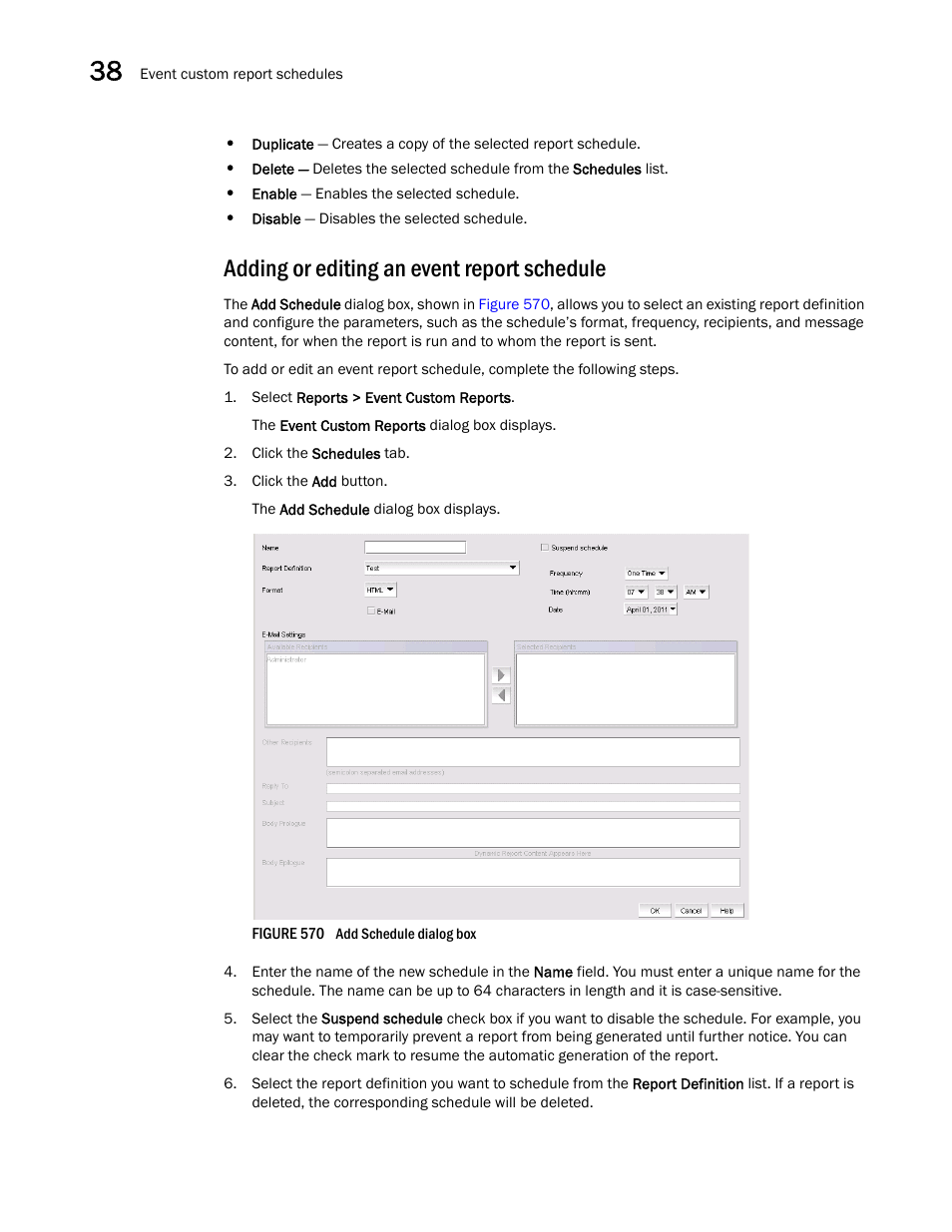 Adding or editing an event report schedule | Brocade Network Advisor IP User Manual v12.3.0 User Manual | Page 1388 / 1928