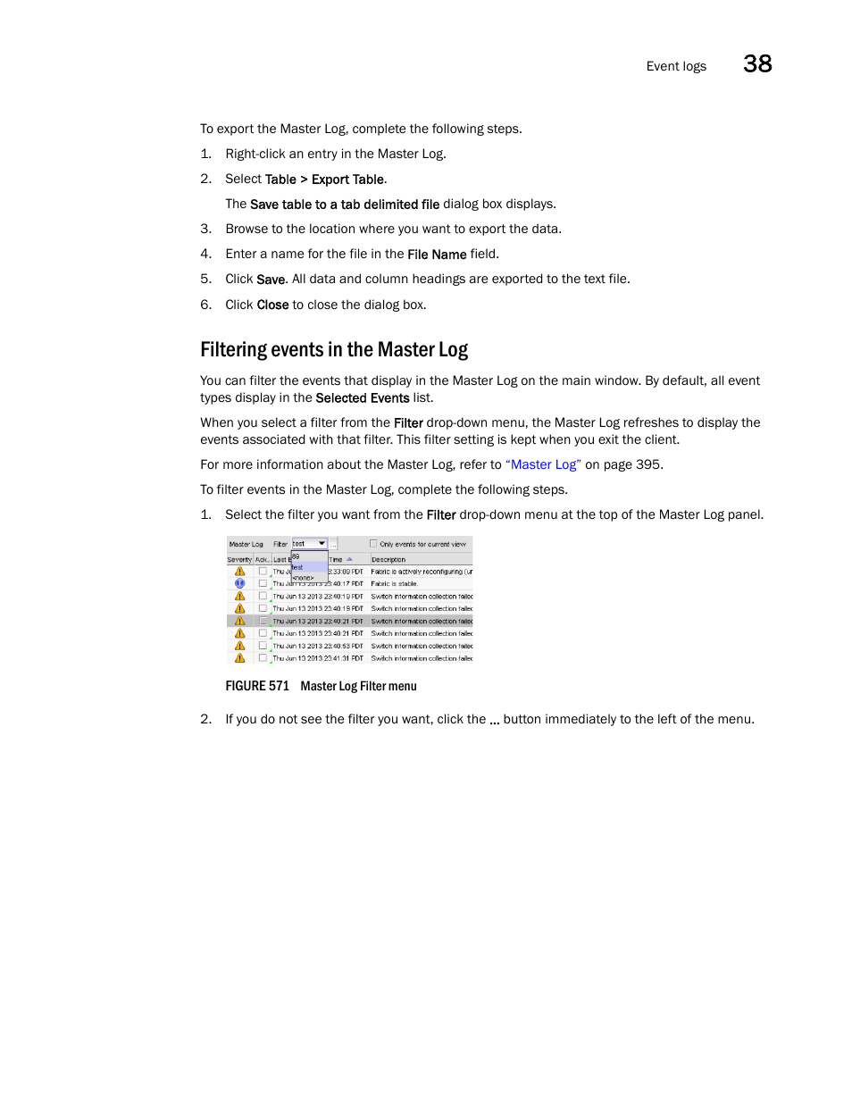 Filtering events in the master log | Brocade Network Advisor IP User Manual v12.3.0 User Manual | Page 1395 / 1928