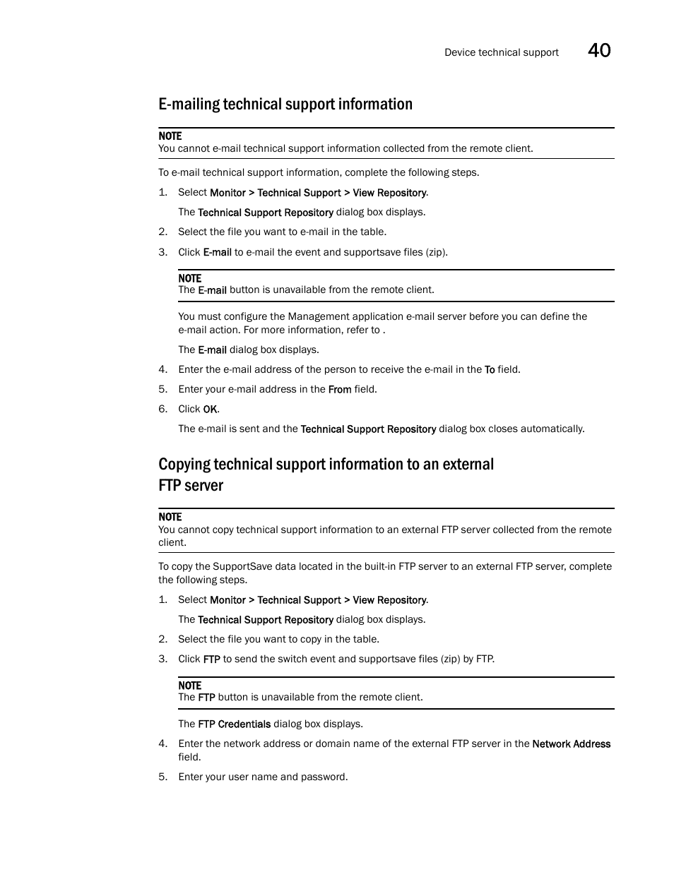 E-mailing technical support information, Ftp server | Brocade Network Advisor IP User Manual v12.3.0 User Manual | Page 1413 / 1928