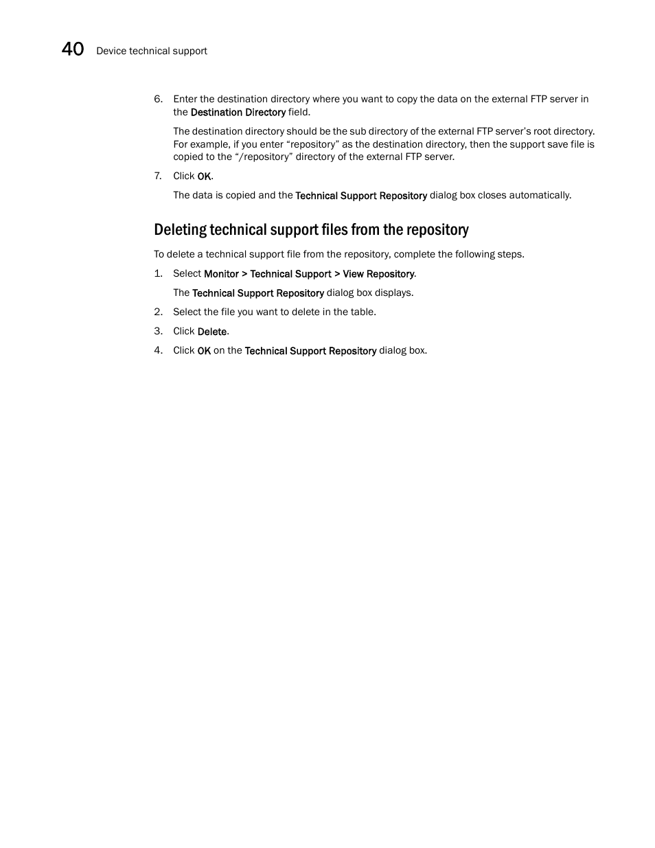 Deleting, Technical support files from the repository | Brocade Network Advisor IP User Manual v12.3.0 User Manual | Page 1414 / 1928