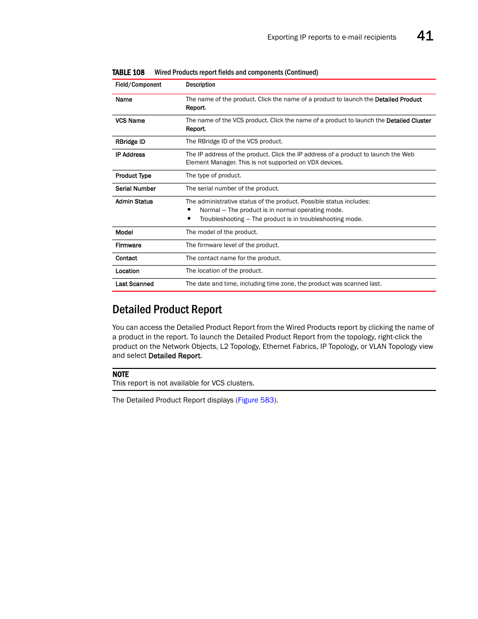 Detailed product report | Brocade Network Advisor IP User Manual v12.3.0 User Manual | Page 1419 / 1928