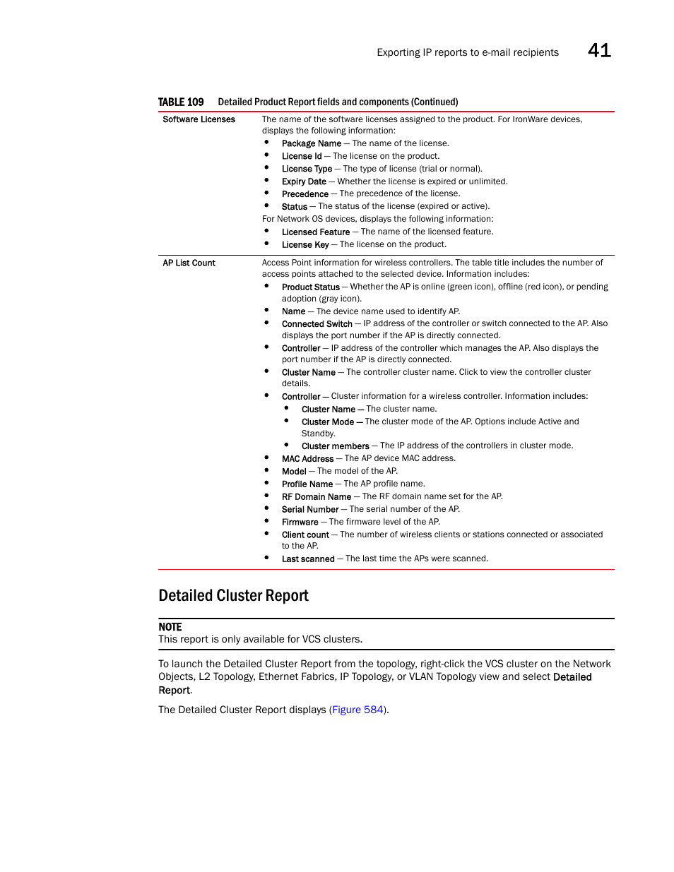 Detailed cluster report | Brocade Network Advisor IP User Manual v12.3.0 User Manual | Page 1423 / 1928