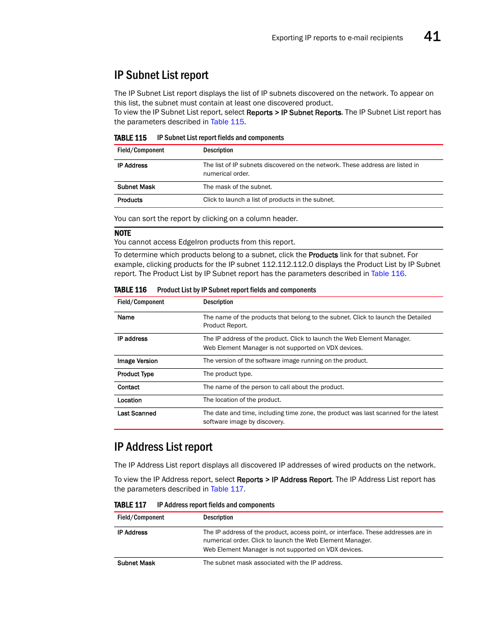 Ip subnet list report, Ip address list report | Brocade Network Advisor IP User Manual v12.3.0 User Manual | Page 1429 / 1928