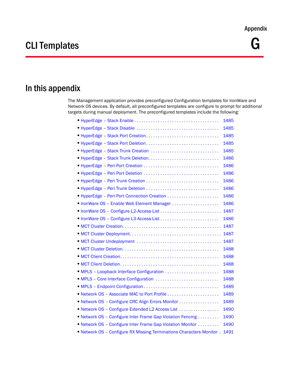 Cli templates, Appendix g, Appendix g, “cli templates | Appendix | Brocade Network Advisor IP User Manual v12.3.0 User Manual | Page 1535 / 1928