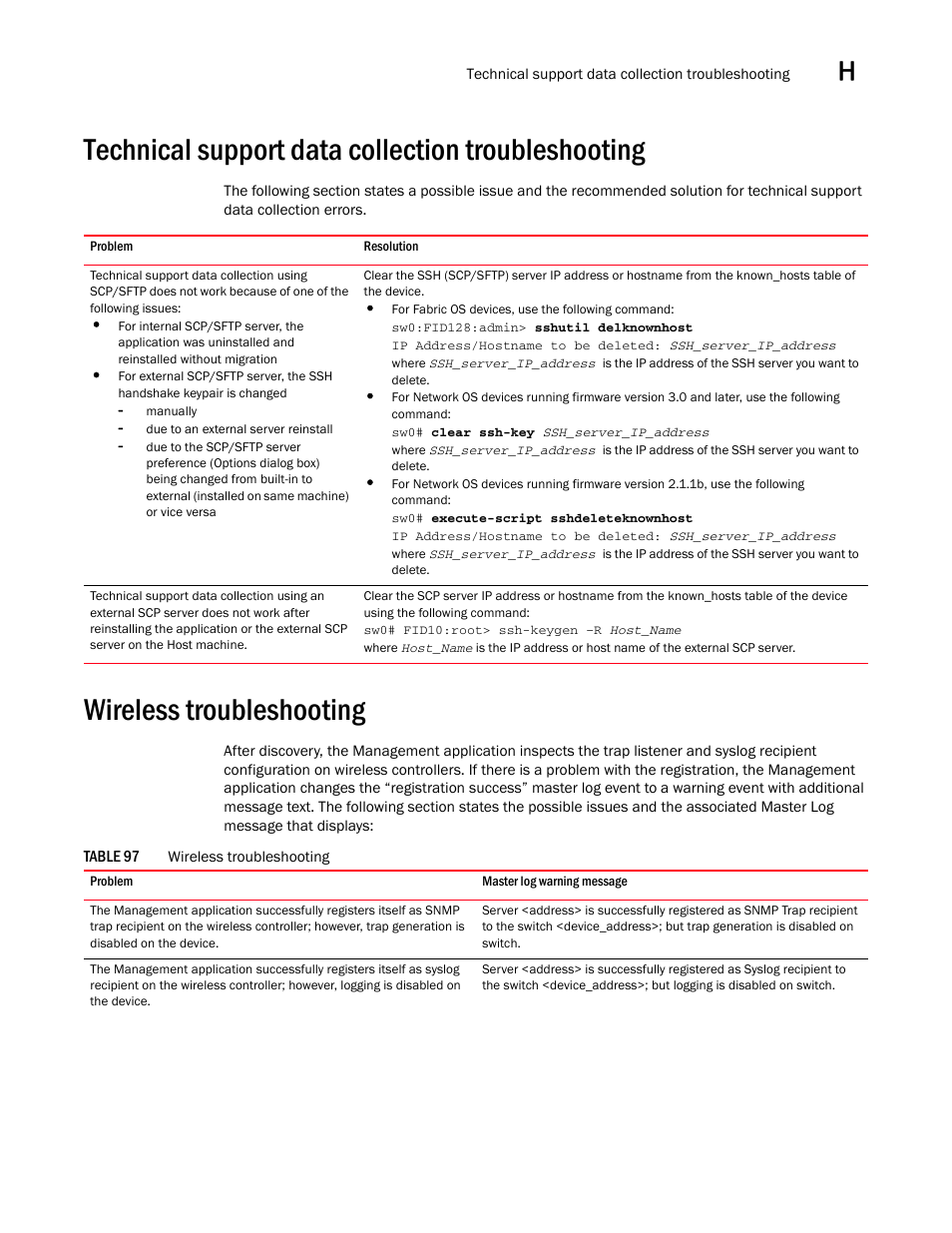 Technical support data collection troubleshooting, Wireless troubleshooting, Wireless troubleshooting 1 | Brocade Network Advisor IP User Manual v12.3.0 User Manual | Page 1563 / 1928