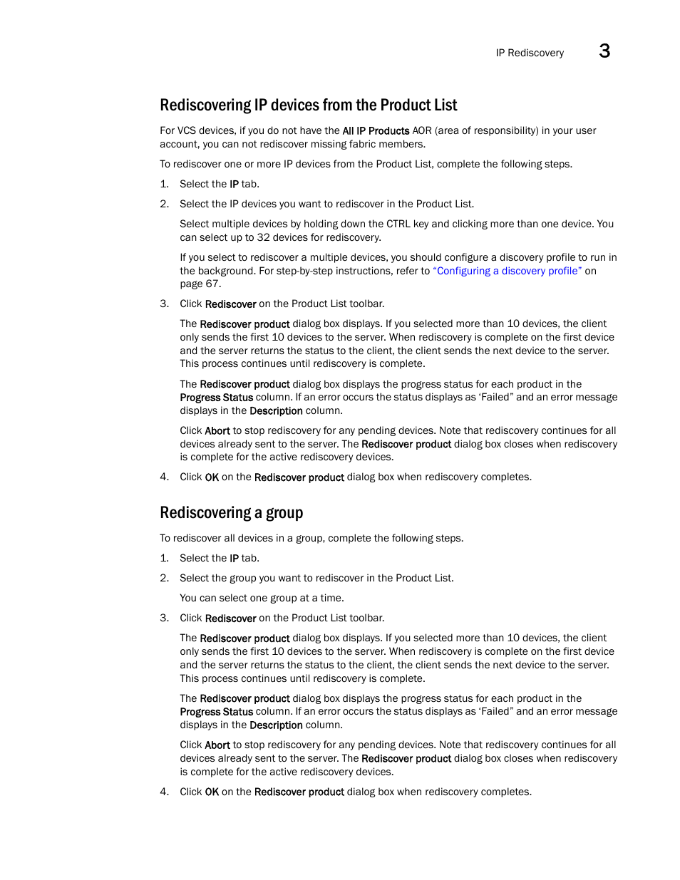 Rediscovering ip devices from the product list, Rediscovering a group | Brocade Network Advisor IP User Manual v12.3.0 User Manual | Page 169 / 1928