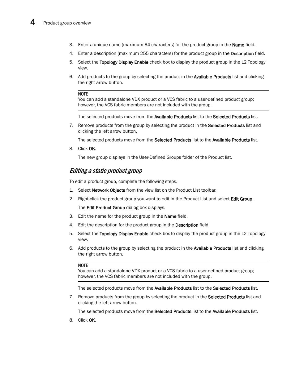 Editing a static product group | Brocade Network Advisor IP User Manual v12.3.0 User Manual | Page 174 / 1928