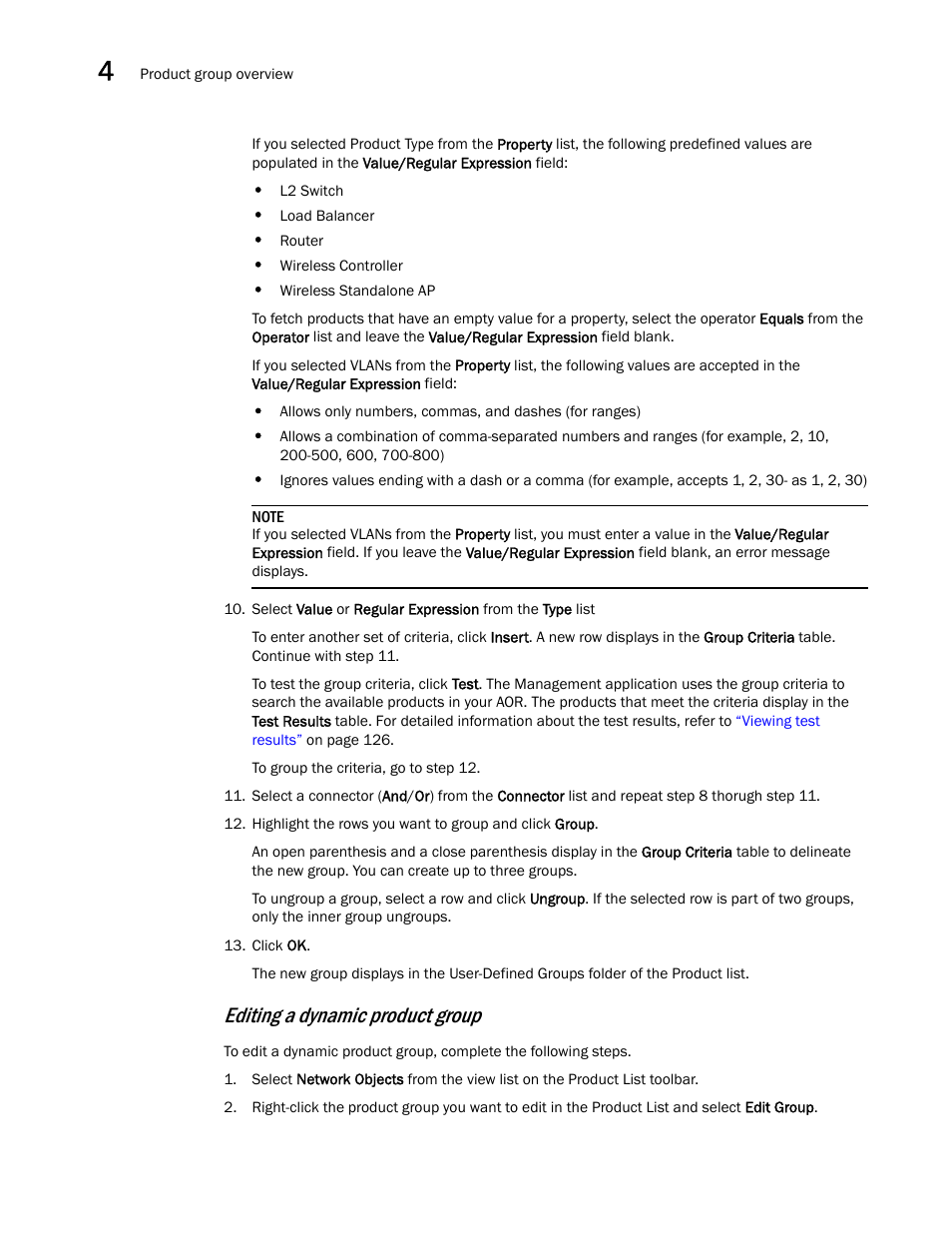 Editing a dynamic product group | Brocade Network Advisor IP User Manual v12.3.0 User Manual | Page 178 / 1928