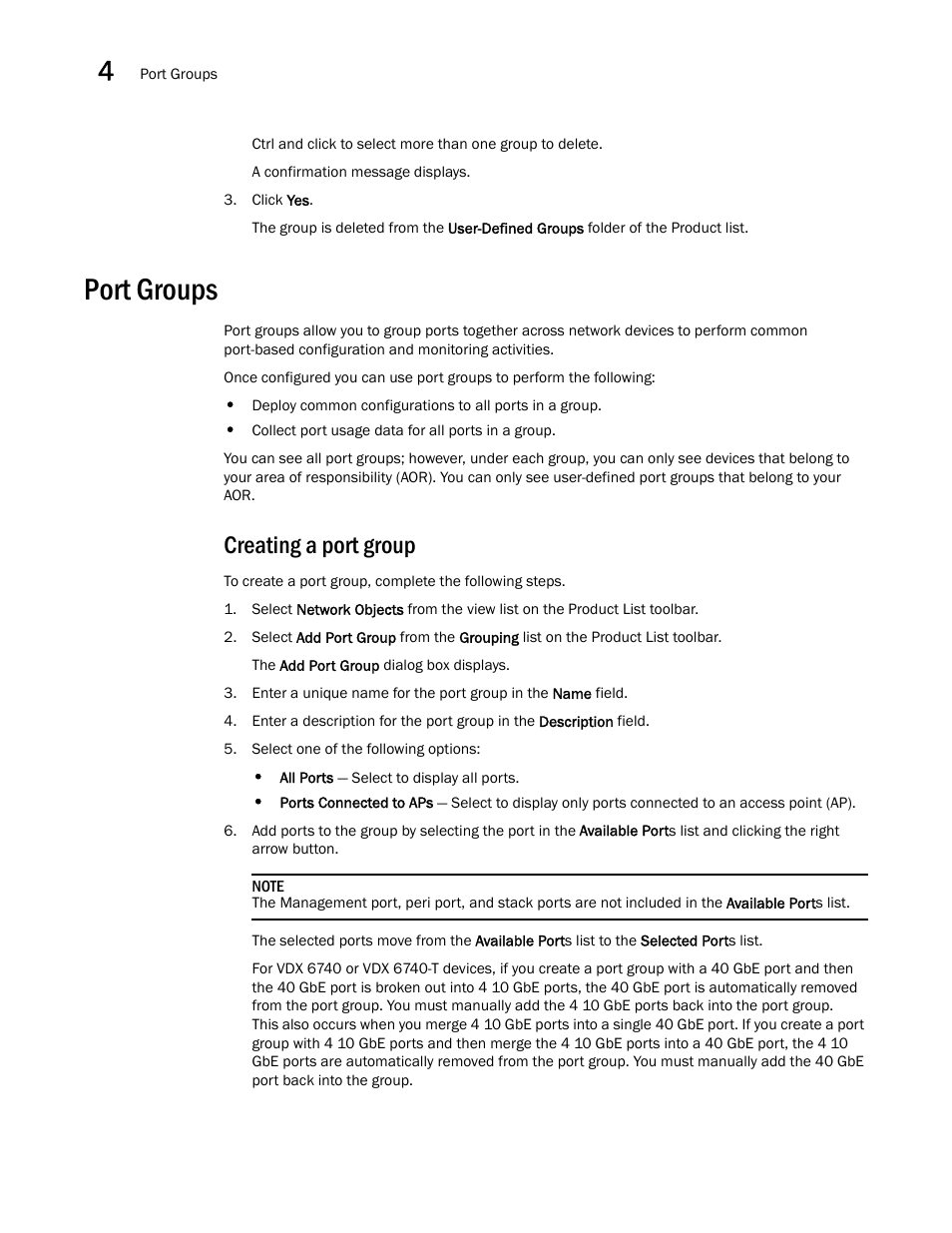 Port groups, Creating a port group | Brocade Network Advisor IP User Manual v12.3.0 User Manual | Page 182 / 1928