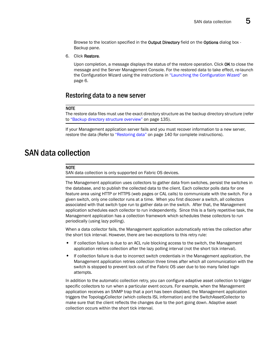 San data collection, Restoring data to a new server | Brocade Network Advisor IP User Manual v12.3.0 User Manual | Page 195 / 1928