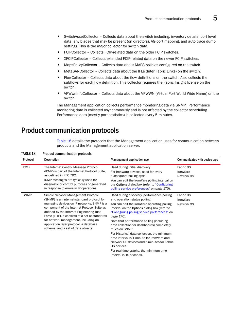 Product communication protocols | Brocade Network Advisor IP User Manual v12.3.0 User Manual | Page 197 / 1928