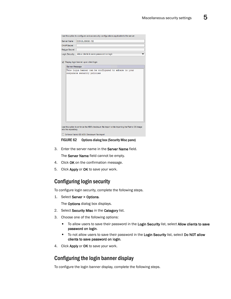 Configuring login security, Configuring the login banner display | Brocade Network Advisor IP User Manual v12.3.0 User Manual | Page 211 / 1928