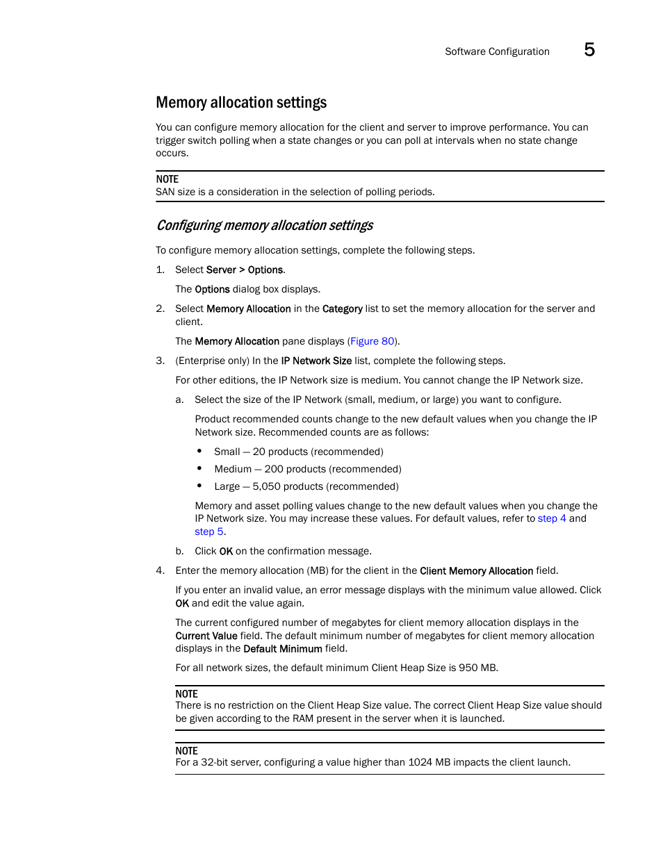 Memory allocation settings, Memory allocation, Settings | Brocade Network Advisor IP User Manual v12.3.0 User Manual | Page 227 / 1928