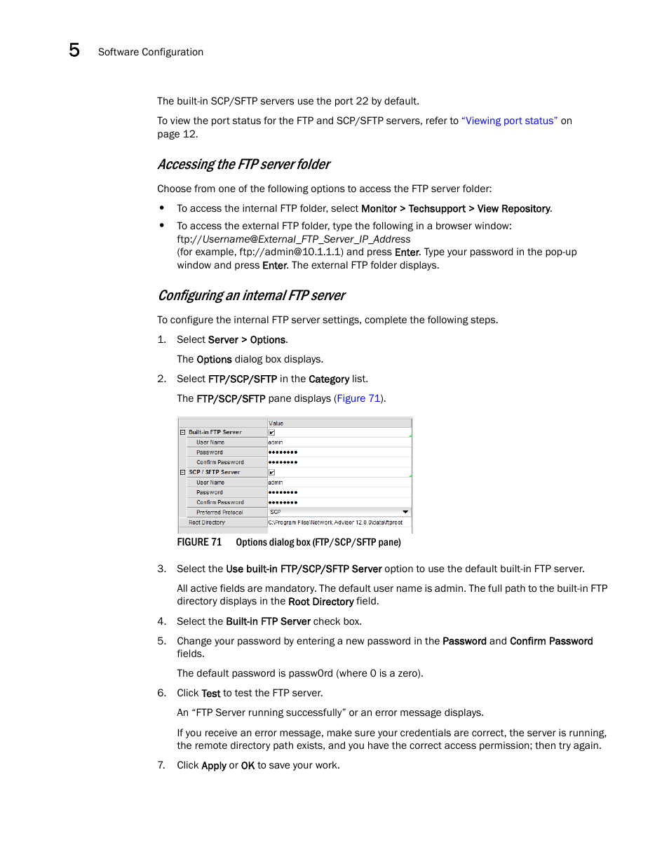 Configuring an internal ftp server, Accessing the ftp server folder | Brocade Network Advisor IP User Manual v12.3.0 User Manual | Page 234 / 1928