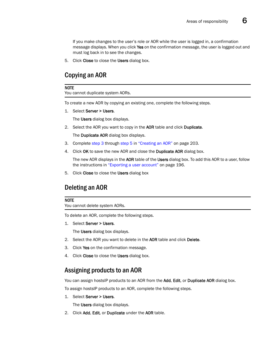 Copying an aor, Deleting an aor, Assigning products to an aor | Brocade Network Advisor IP User Manual v12.3.0 User Manual | Page 259 / 1928