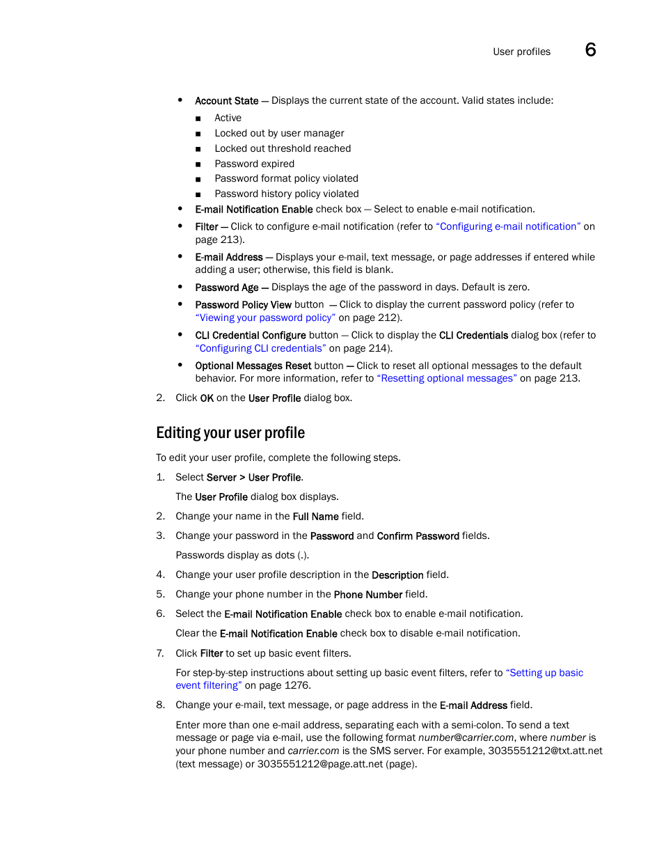 Editing your user profile, Editing, Your user profile | Brocade Network Advisor IP User Manual v12.3.0 User Manual | Page 265 / 1928