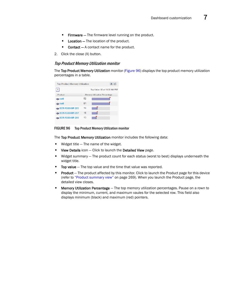 Top product memory utilization monitor | Brocade Network Advisor IP User Manual v12.3.0 User Manual | Page 309 / 1928