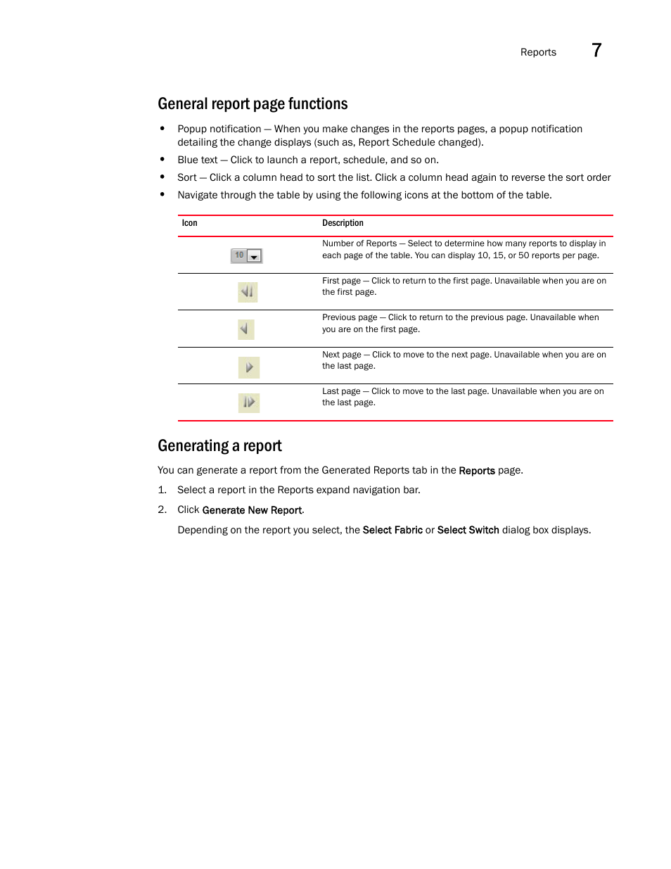 Generating a report, General report page functions | Brocade Network Advisor IP User Manual v12.3.0 User Manual | Page 337 / 1928