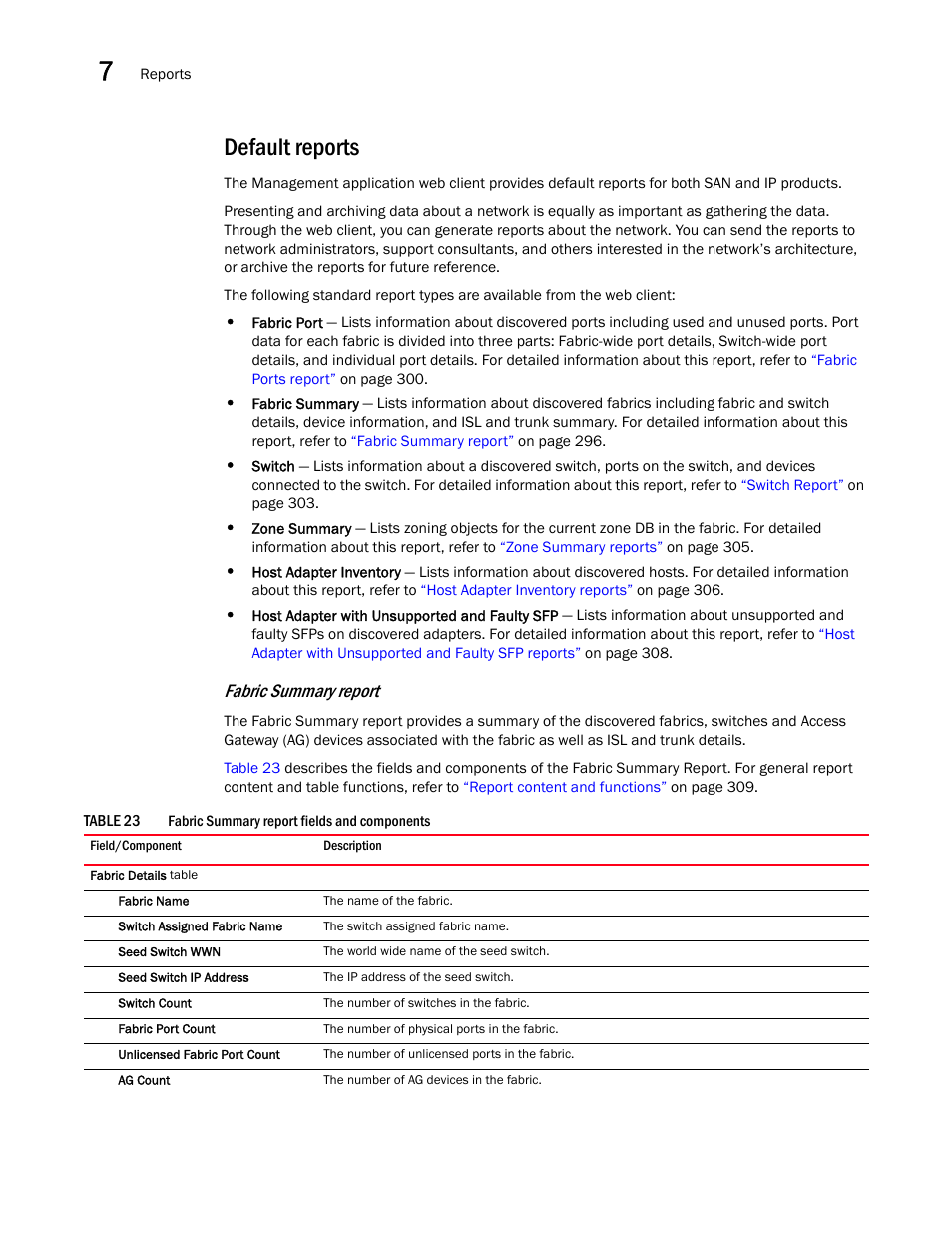 Default reports, Fabric summary report | Brocade Network Advisor IP User Manual v12.3.0 User Manual | Page 350 / 1928