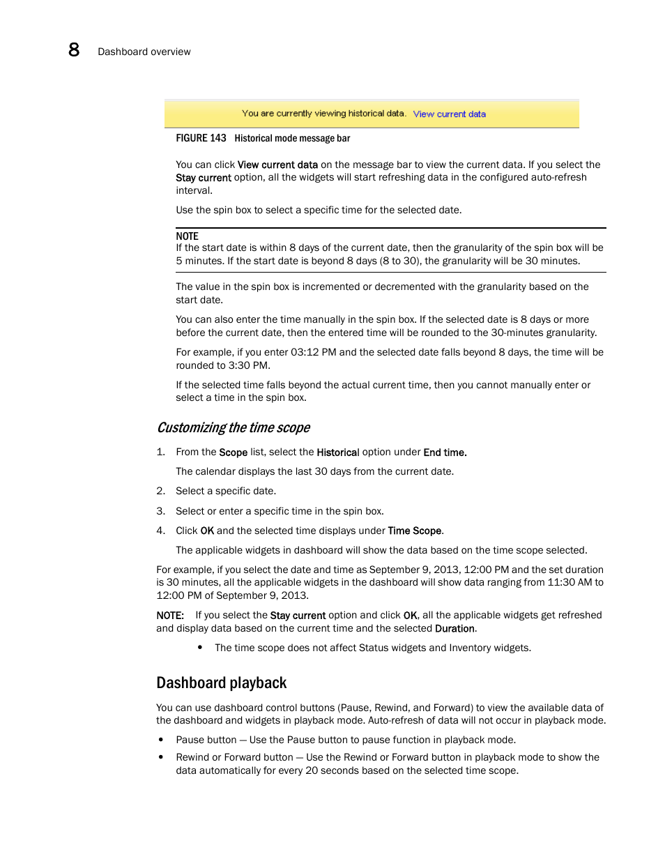 Dashboard playback, Customizing the time scope | Brocade Network Advisor IP User Manual v12.3.0 User Manual | Page 380 / 1928