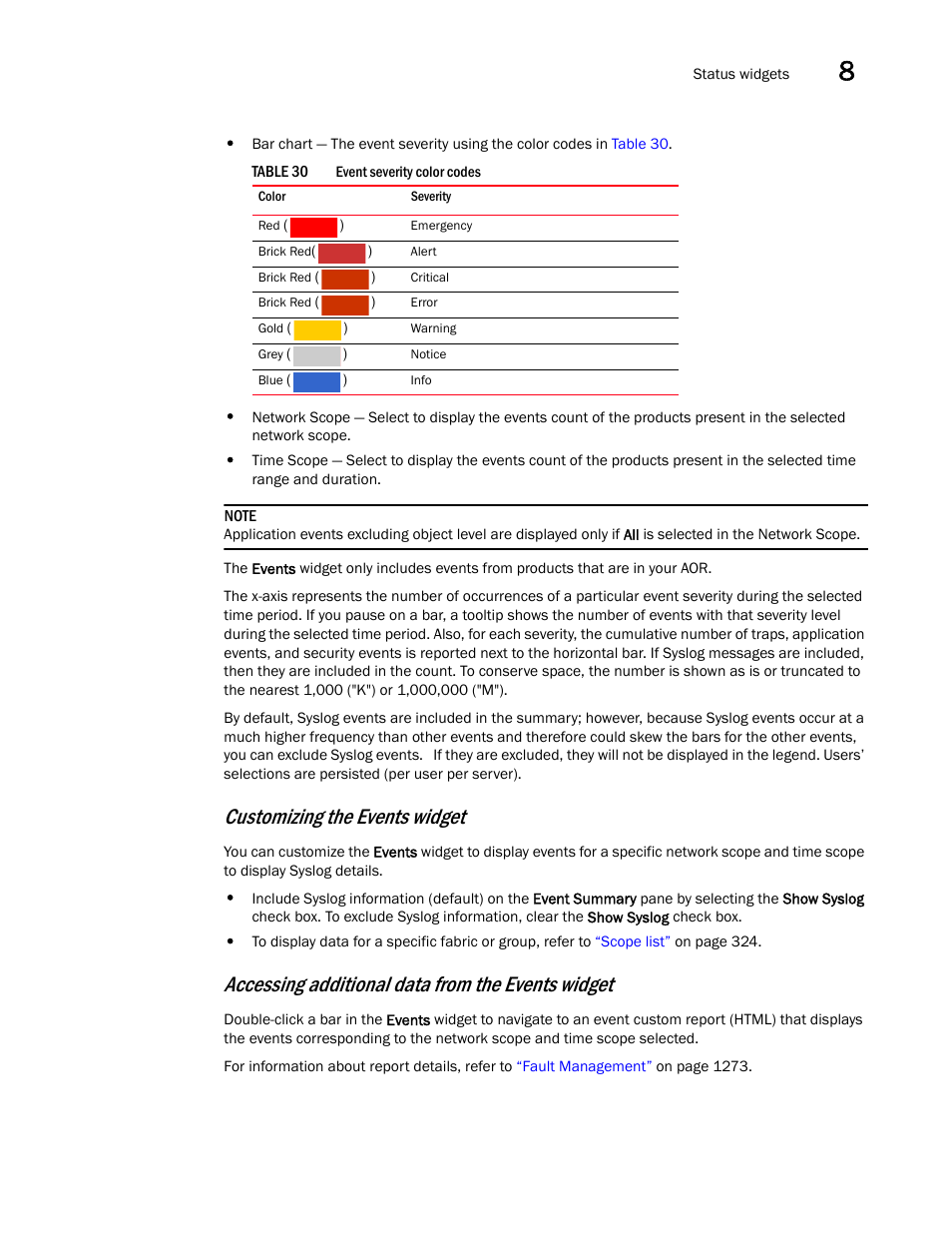 Customizing the events widget, Accessing additional data from the events widget | Brocade Network Advisor IP User Manual v12.3.0 User Manual | Page 385 / 1928