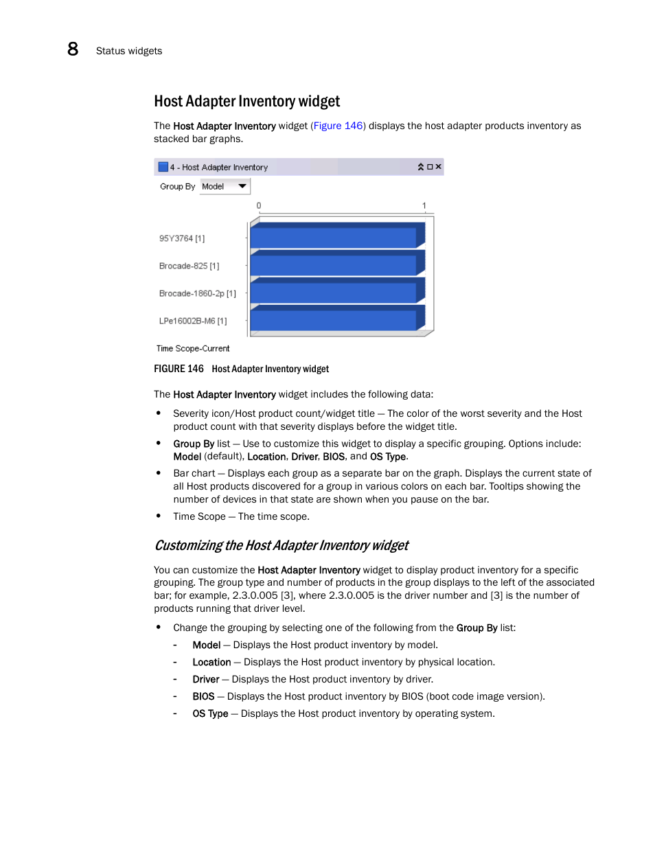 Host adapter inventory widget, Customizing the host adapter inventory widget | Brocade Network Advisor IP User Manual v12.3.0 User Manual | Page 386 / 1928