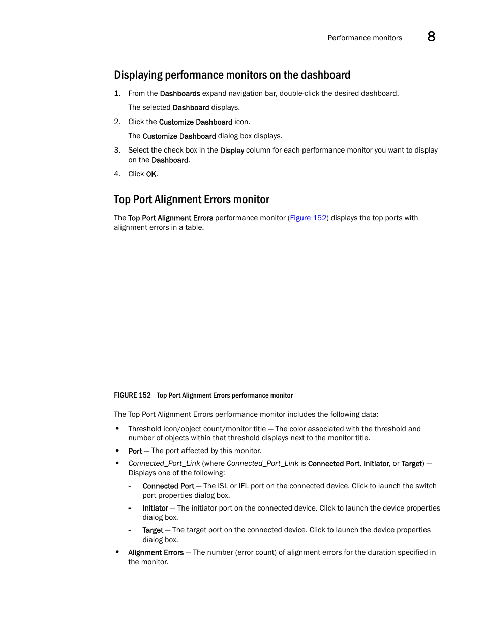 Displaying performance monitors on the dashboard, Top port alignment errors monitor | Brocade Network Advisor IP User Manual v12.3.0 User Manual | Page 397 / 1928