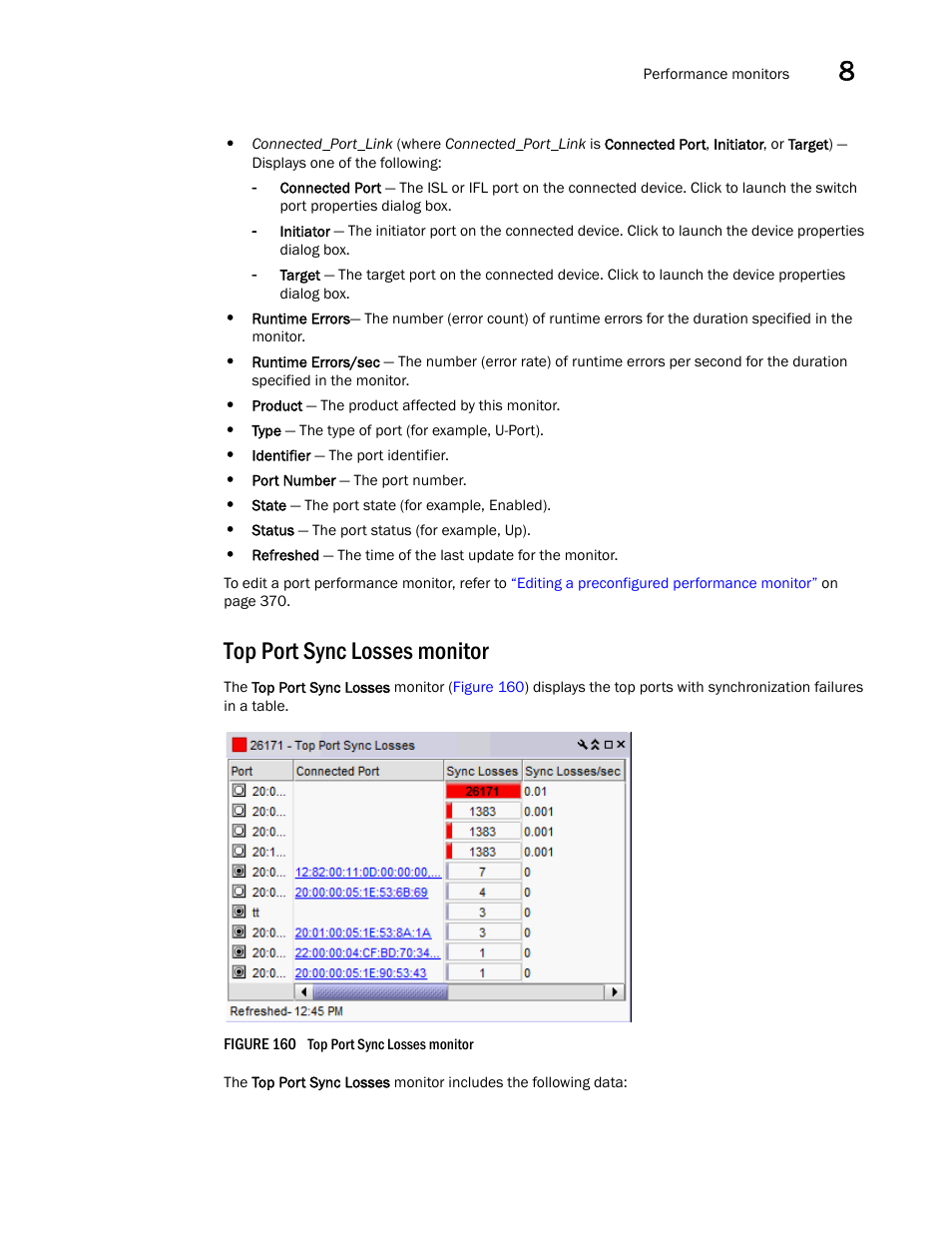 Top port sync losses monitor | Brocade Network Advisor IP User Manual v12.3.0 User Manual | Page 409 / 1928