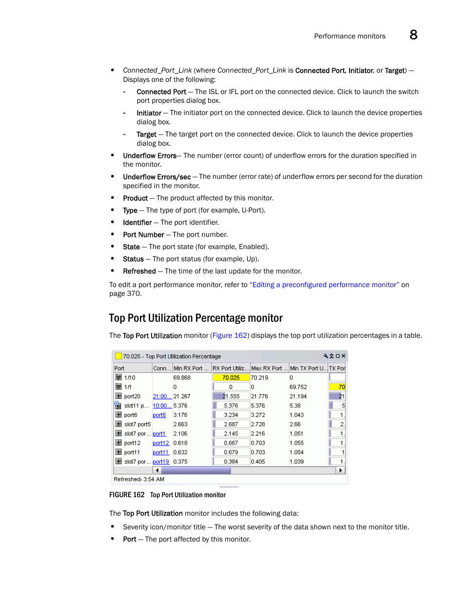 Top port utilization percentage monitor | Brocade Network Advisor IP User Manual v12.3.0 User Manual | Page 413 / 1928