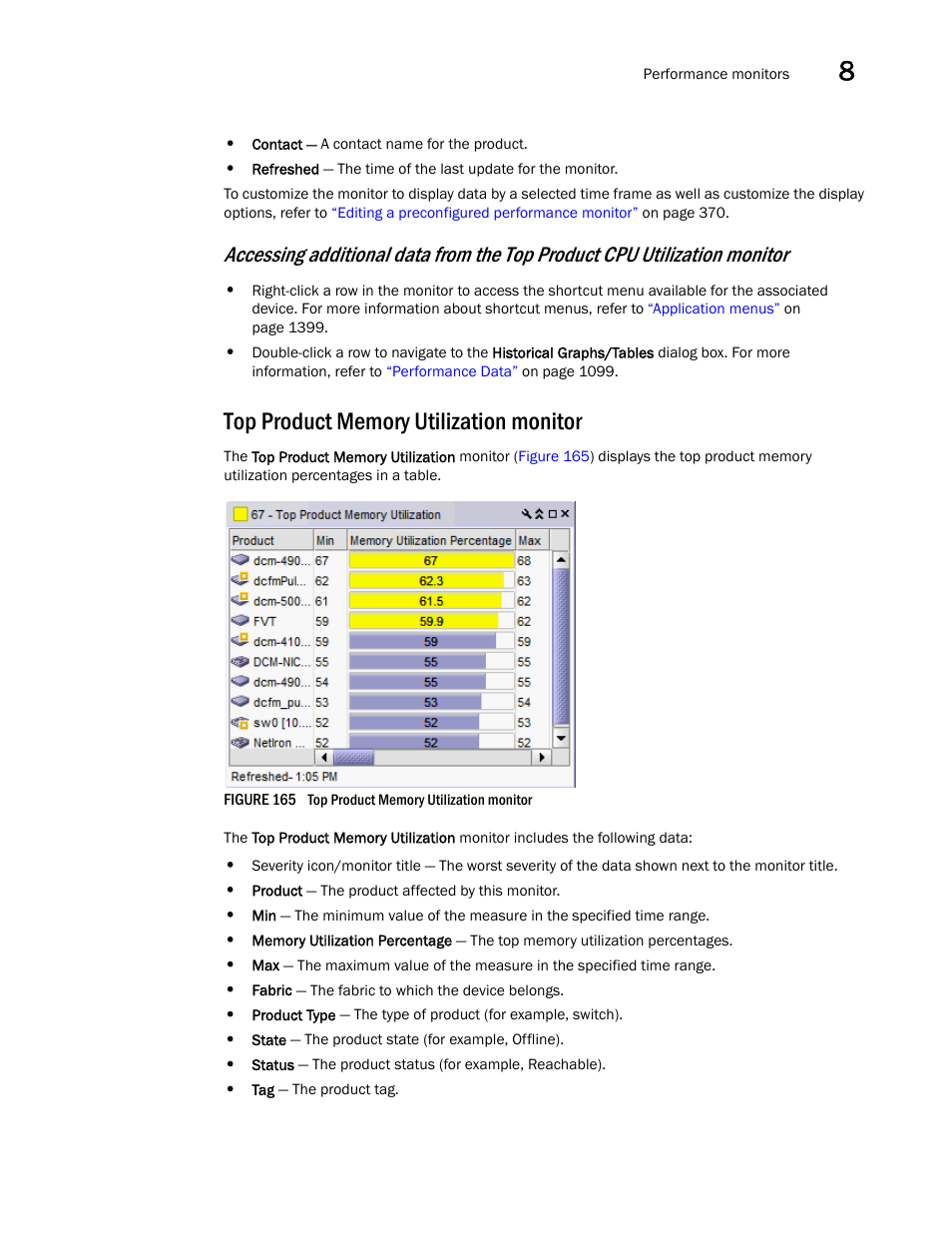 Top product memory utilization monitor | Brocade Network Advisor IP User Manual v12.3.0 User Manual | Page 417 / 1928