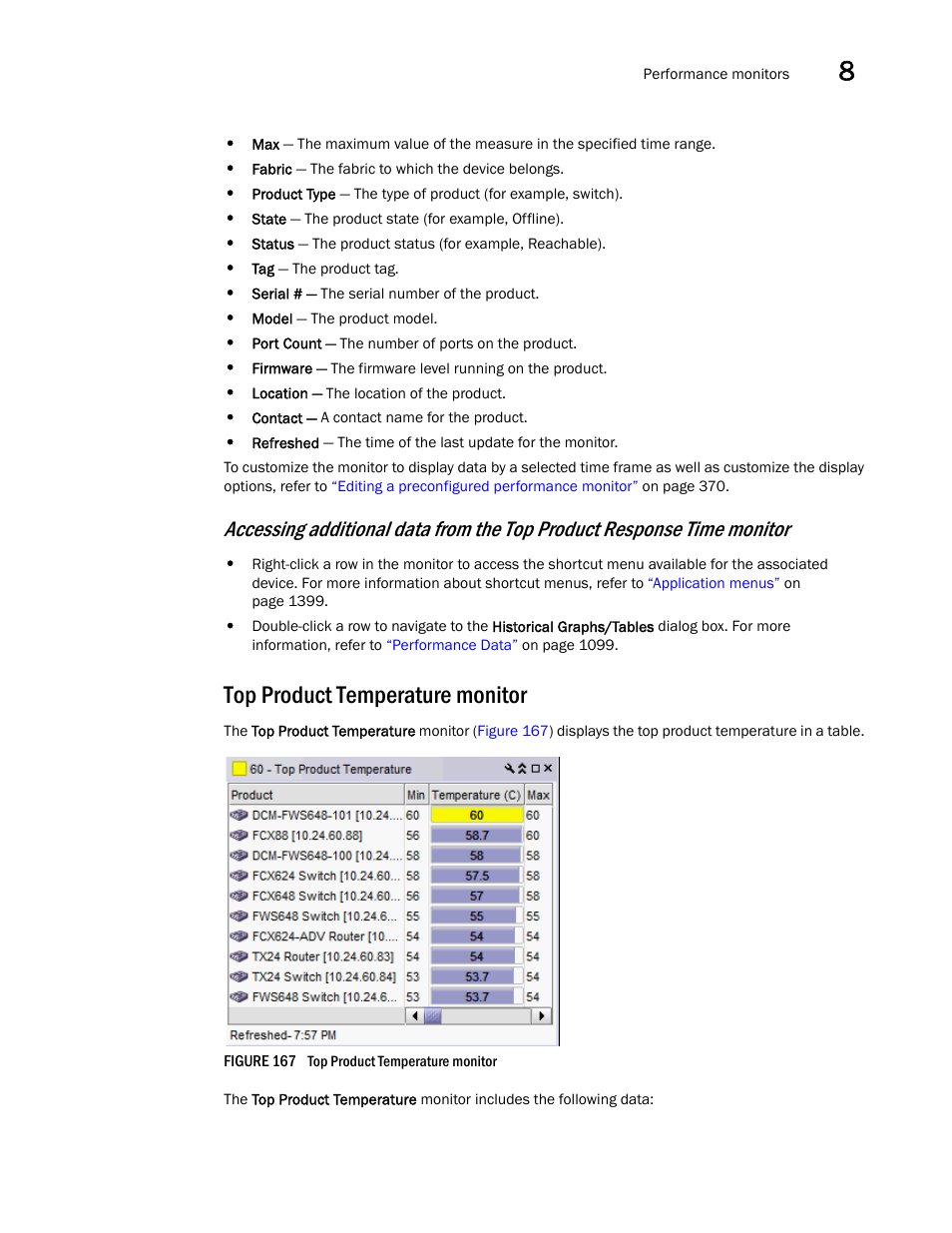 Top product temperature monitor | Brocade Network Advisor IP User Manual v12.3.0 User Manual | Page 419 / 1928