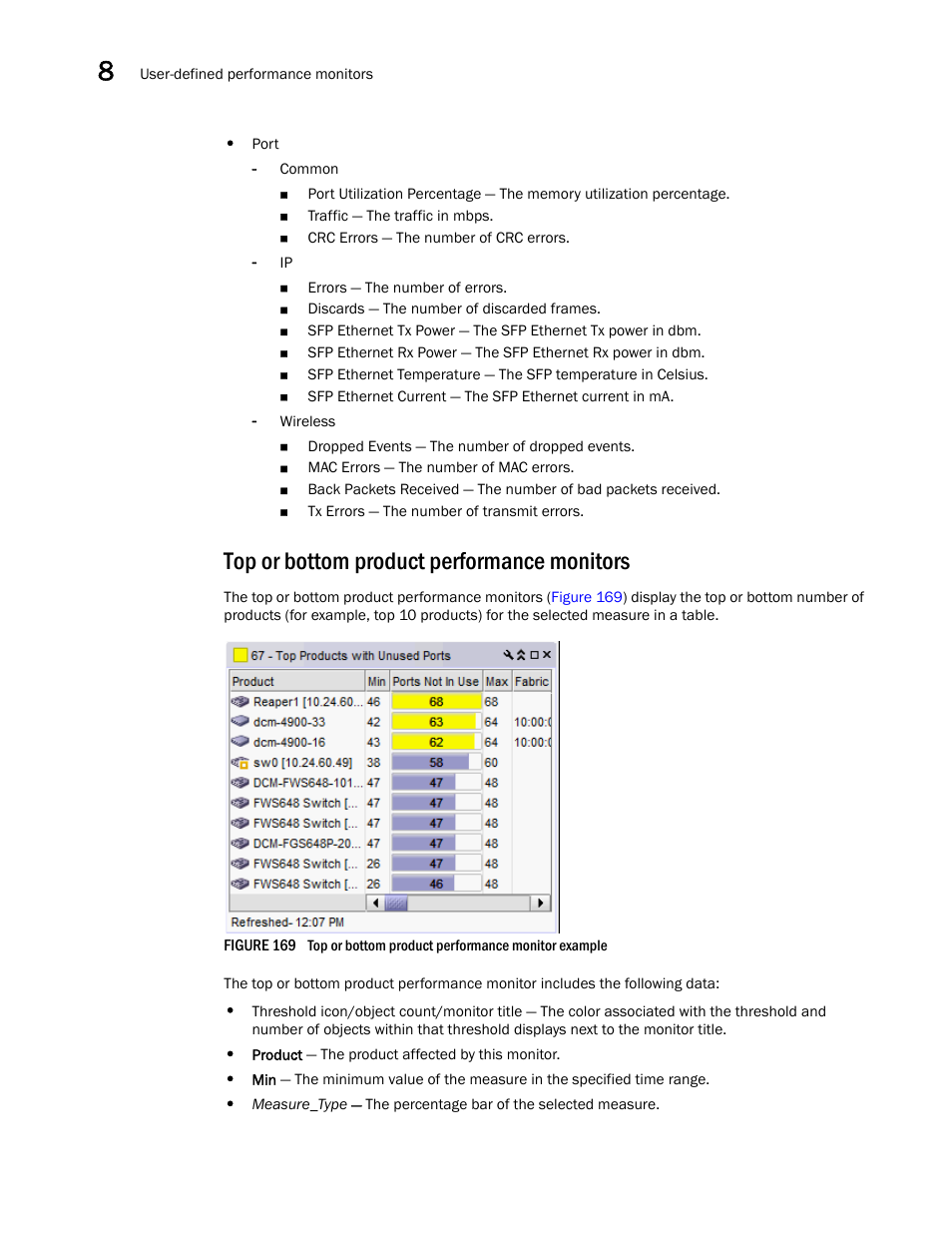 Top or bottom product performance monitors | Brocade Network Advisor IP User Manual v12.3.0 User Manual | Page 424 / 1928