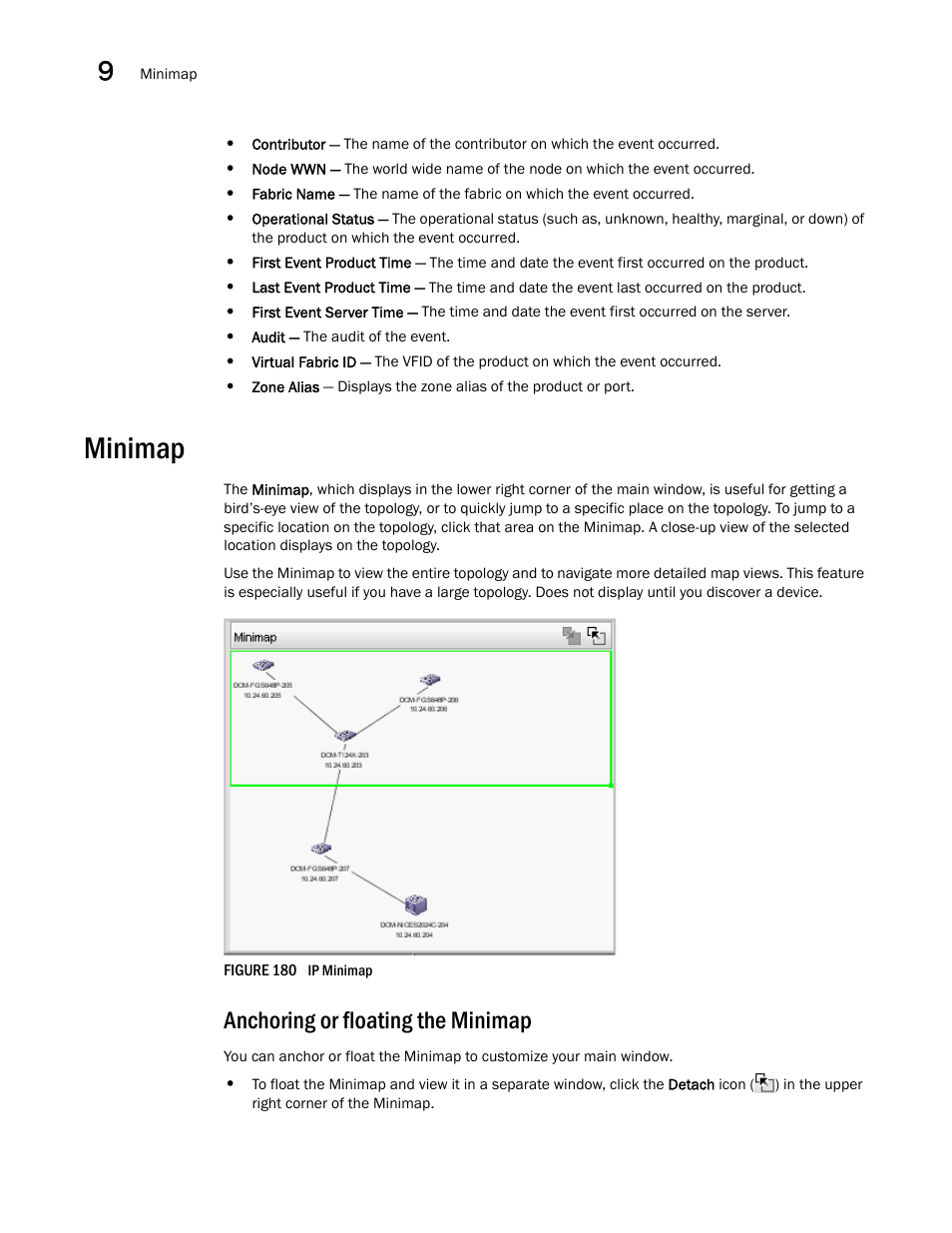 Minimap, Anchoring or floating the minimap | Brocade Network Advisor IP User Manual v12.3.0 User Manual | Page 448 / 1928