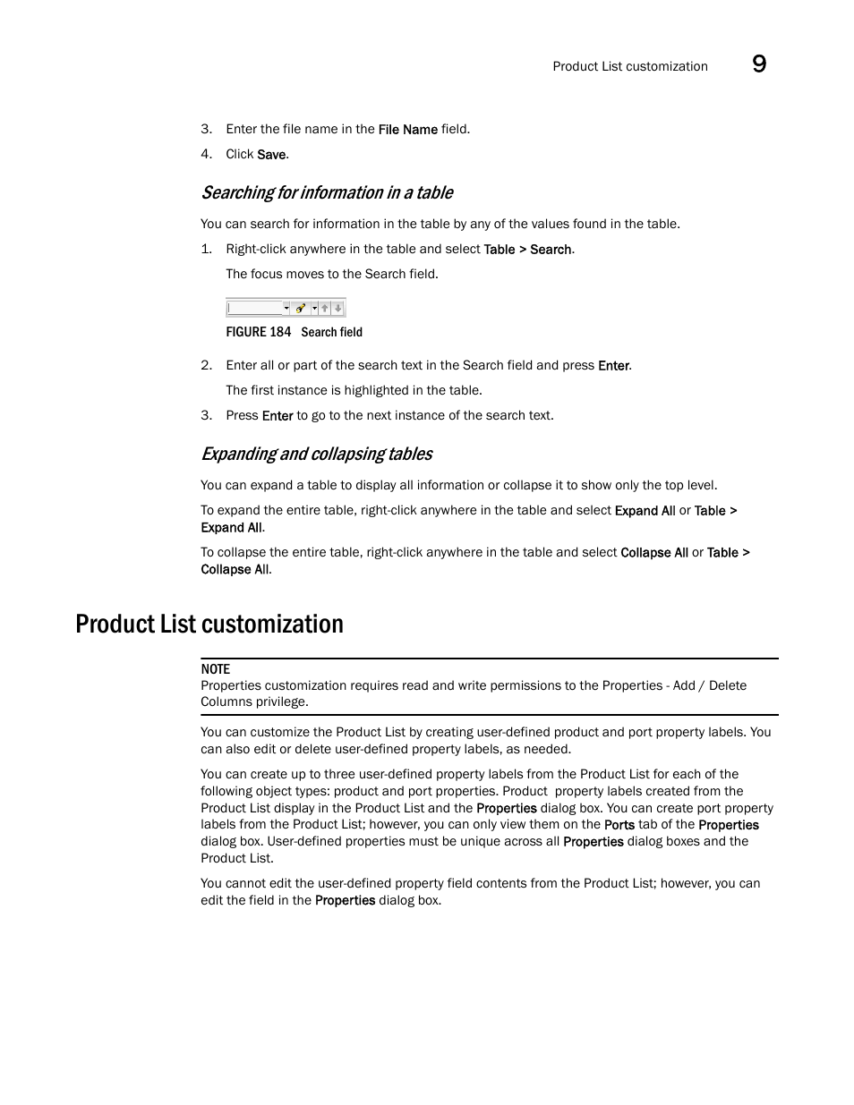 Product list customization, Product list, Customization | Searching for information in a table, Expanding and collapsing tables | Brocade Network Advisor IP User Manual v12.3.0 User Manual | Page 457 / 1928