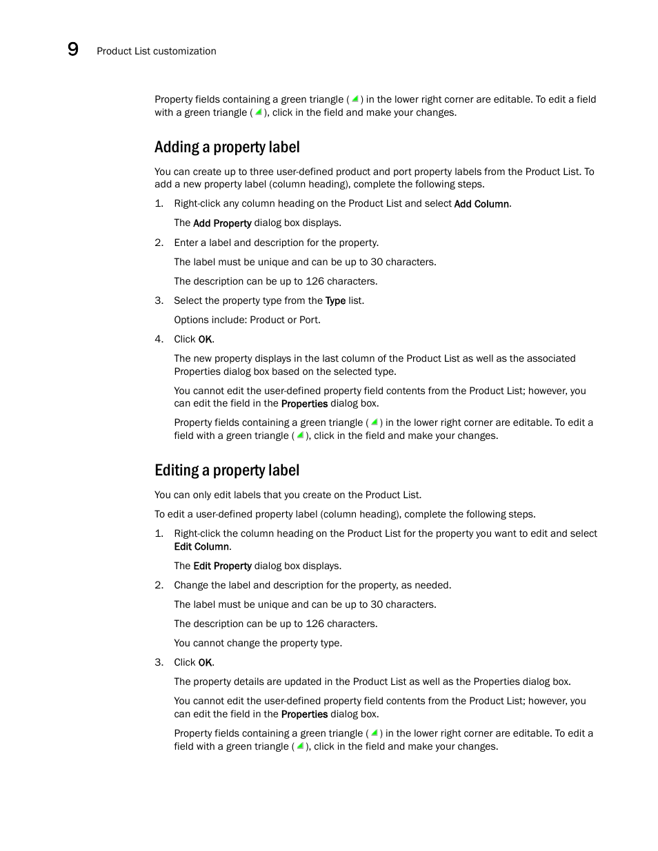 Adding a property label, Editing a property label | Brocade Network Advisor IP User Manual v12.3.0 User Manual | Page 458 / 1928