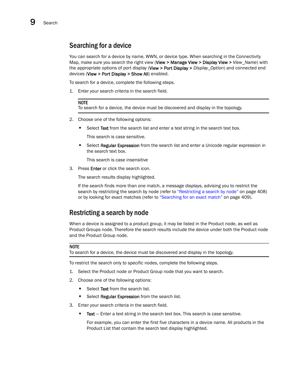 Searching for a device, Restricting a search by node | Brocade Network Advisor IP User Manual v12.3.0 User Manual | Page 460 / 1928