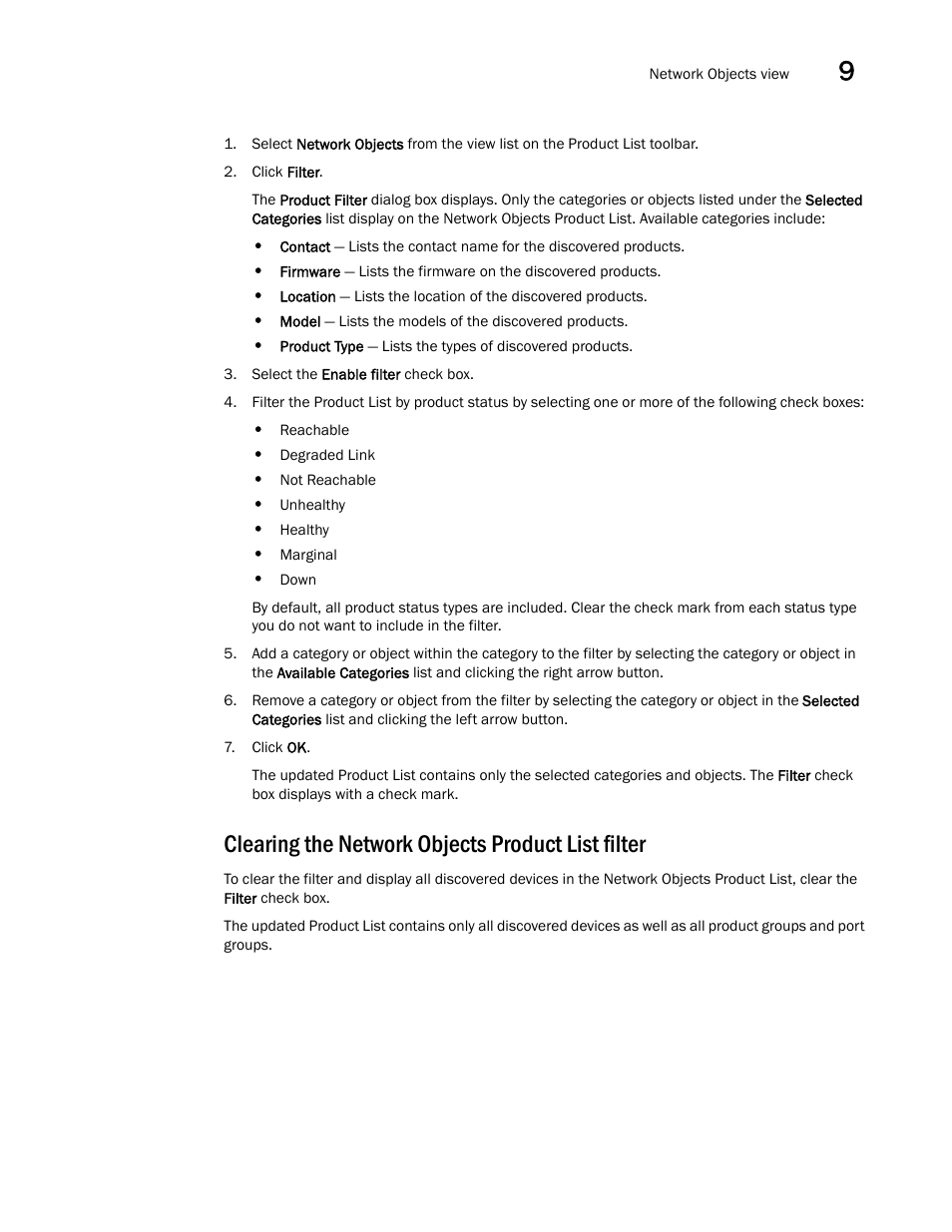 Clearing the network objects product list filter | Brocade Network Advisor IP User Manual v12.3.0 User Manual | Page 469 / 1928