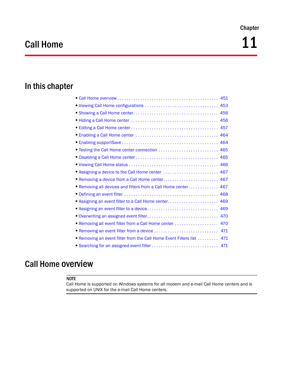Call home, Call home overview, Chapter 11 | Chapter 11, “call home, Overview | Brocade Network Advisor IP User Manual v12.3.0 User Manual | Page 503 / 1928