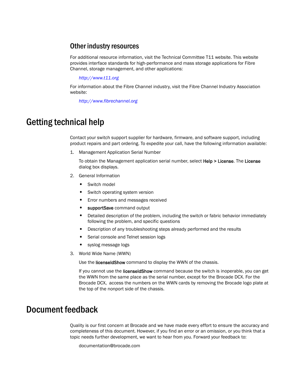 Other industry resources, Getting technical help, Document feedback | Brocade Network Advisor IP User Manual v12.3.0 User Manual | Page 52 / 1928