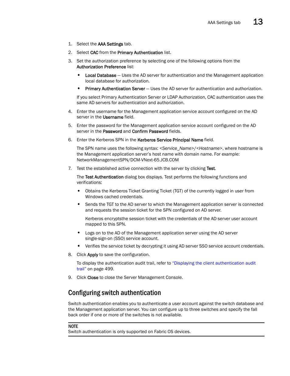 Configuring switch authentication | Brocade Network Advisor IP User Manual v12.3.0 User Manual | Page 549 / 1928