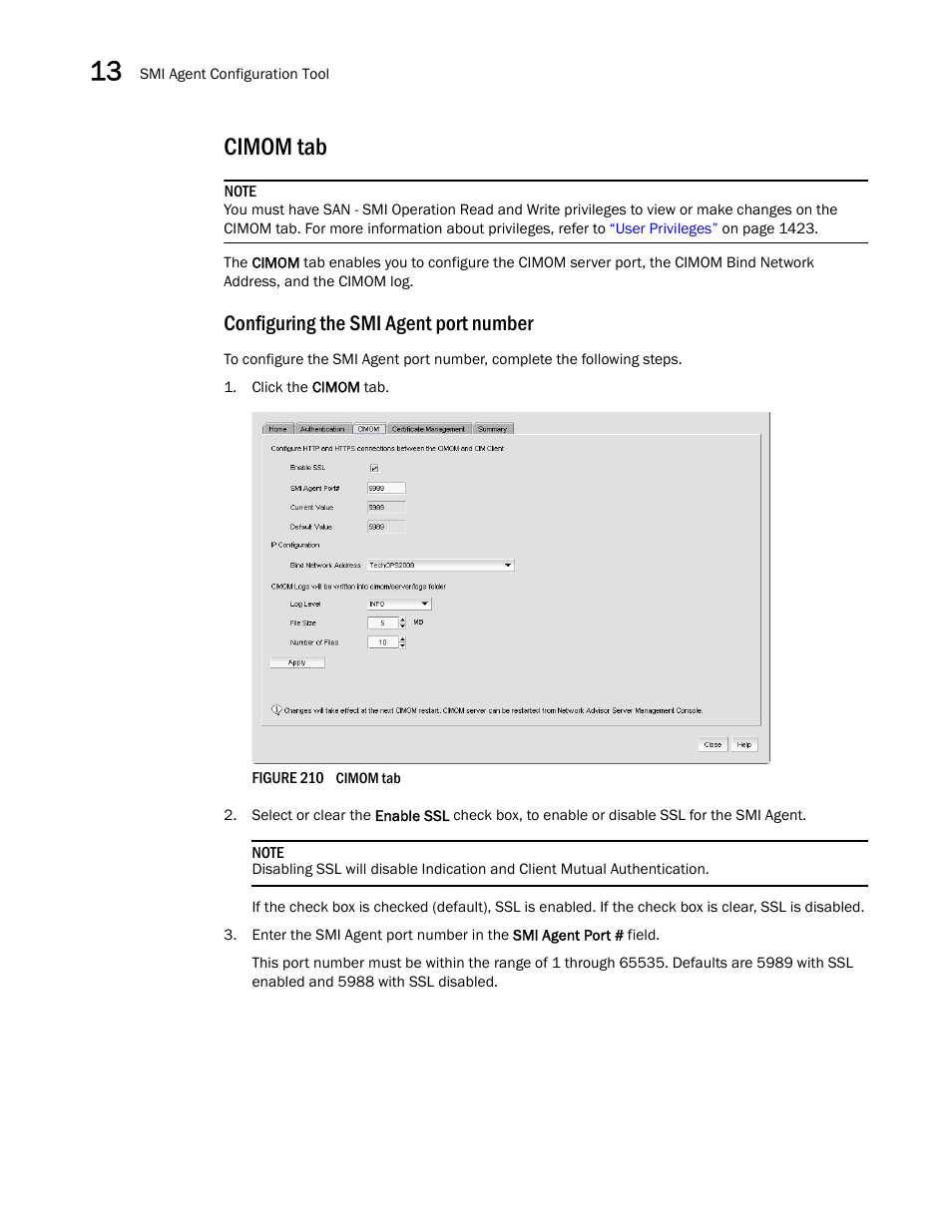 Cimom tab, Enables y, Configuring the smi agent port number | Brocade Network Advisor IP User Manual v12.3.0 User Manual | Page 572 / 1928