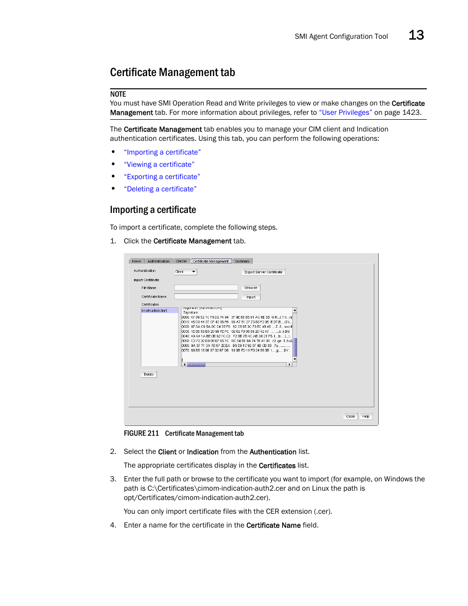 Certificate management tab, Enabl, Importing a certificate | Brocade Network Advisor IP User Manual v12.3.0 User Manual | Page 575 / 1928